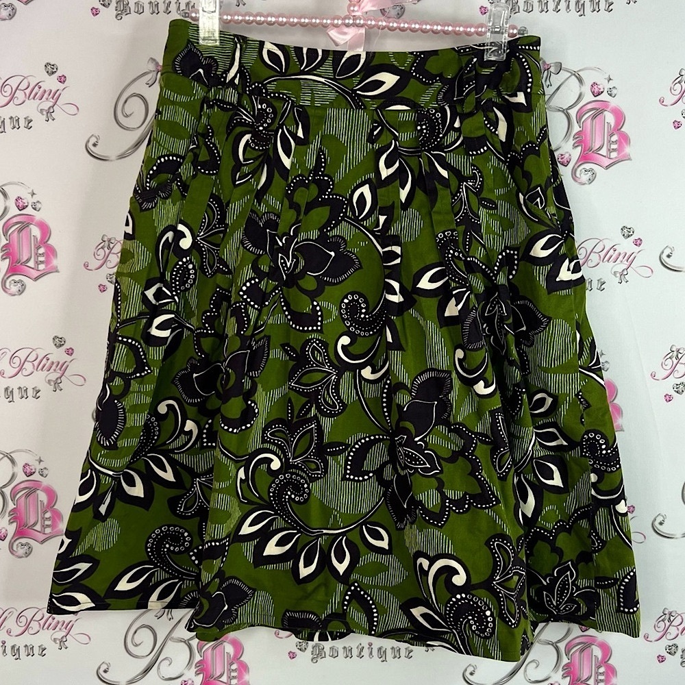 Etcetera skirt flowy flowers Green and Black Floral A-Line Skirt